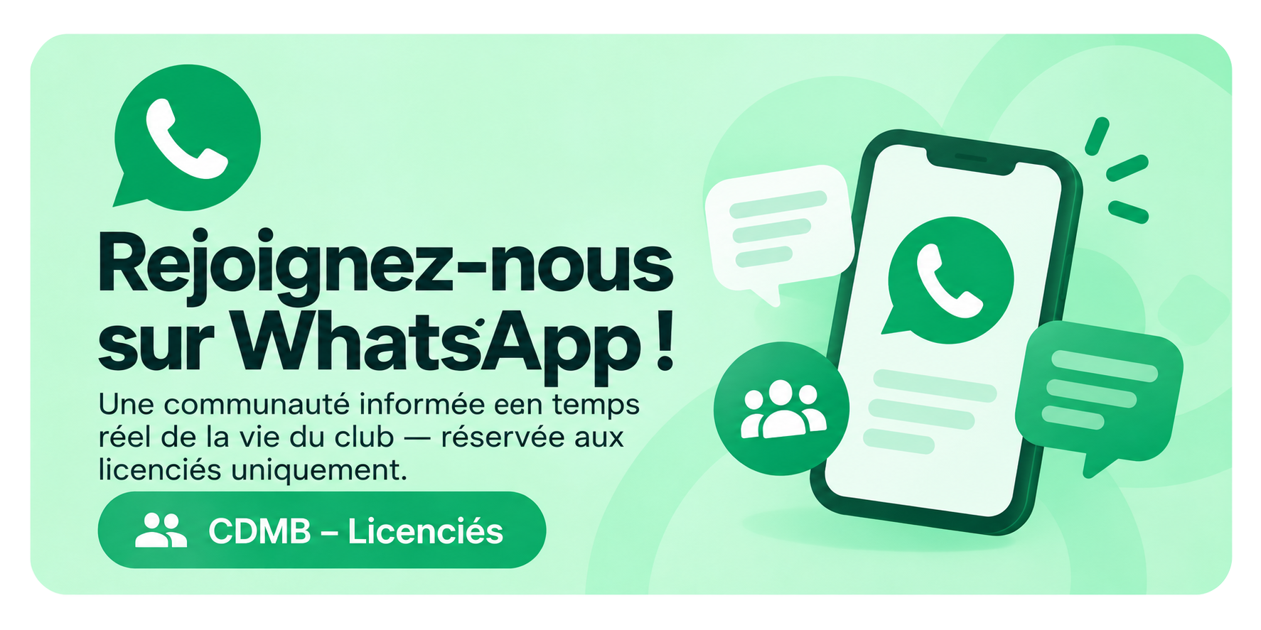 Communauté WhatsApp réservée aux licenciés du CDMB